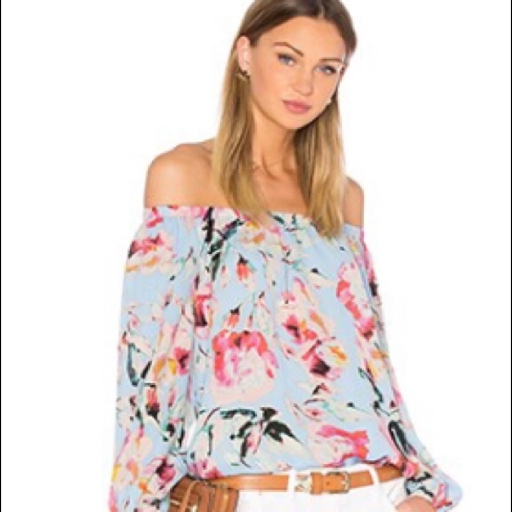 NWOT Eight Sixty Off the Shoulder top from Revolve sky blue fuschia magenta teal